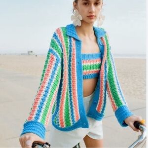 ⚡️SALE Zara Multicolored Knit Cardigan Sweater Sz S